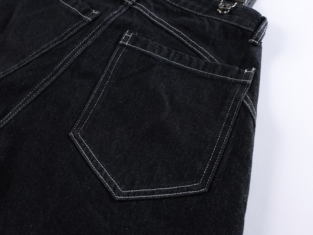 Detachable Suspender Buckle High Waist Wide Leg Denim Jeans WN28001