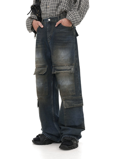 Multi Pocket Straight Leg Cargo Denim Jeans WN8015