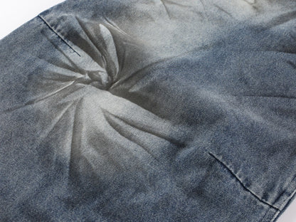 Crackle Washed Wide Leg Denim Jeans WN27840