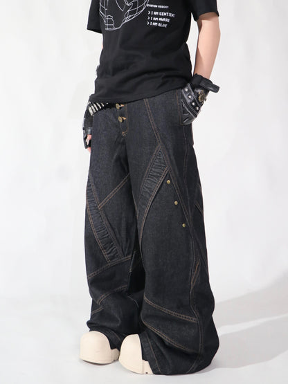 Contrast Stitch Baggy Denim Jeans WN24116