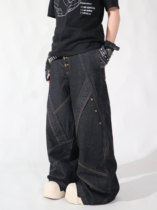 Contrast Stitch Baggy Denim Jeans WN24116
