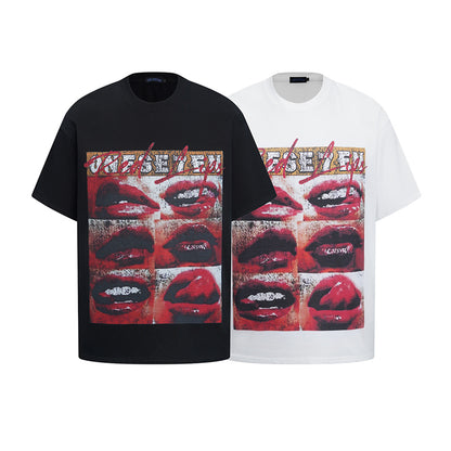Lips Print Washed Oversize Short Sleeve T-Shirt WN18592