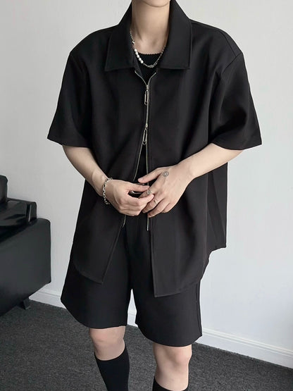 Metal Zipper Oversize Short Sleeve Shirt WN19351