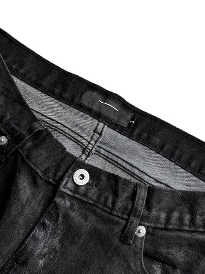 Foil Finish Whisker Pleats Low-Rise Denim Jeans WN27078