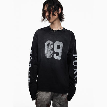 Hole Washed Stain Button-Cuff Long Sleeve T-Shirt WN27302