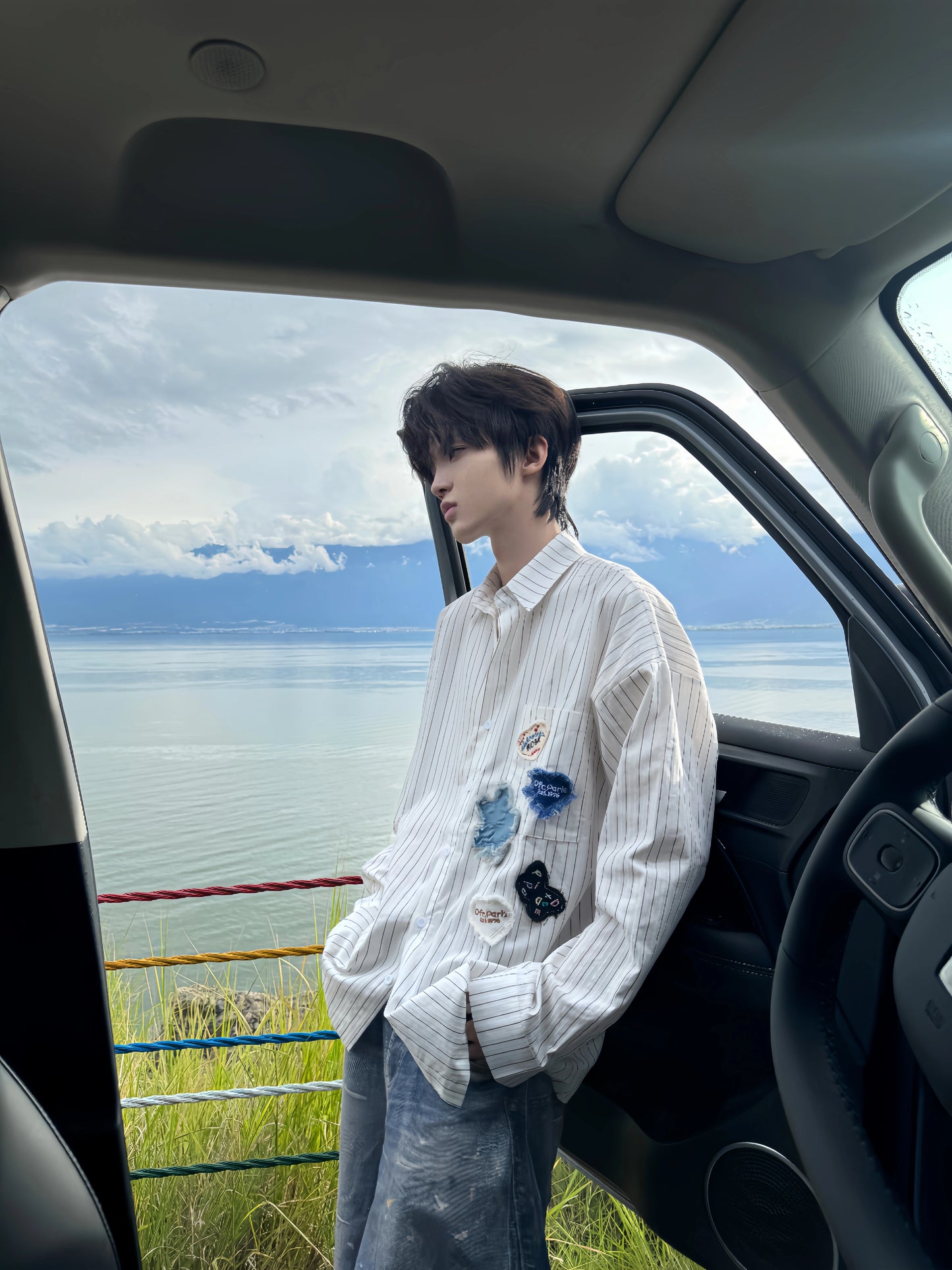 Patch Embroidery Stripe Long Sleeve Shirt WN20759