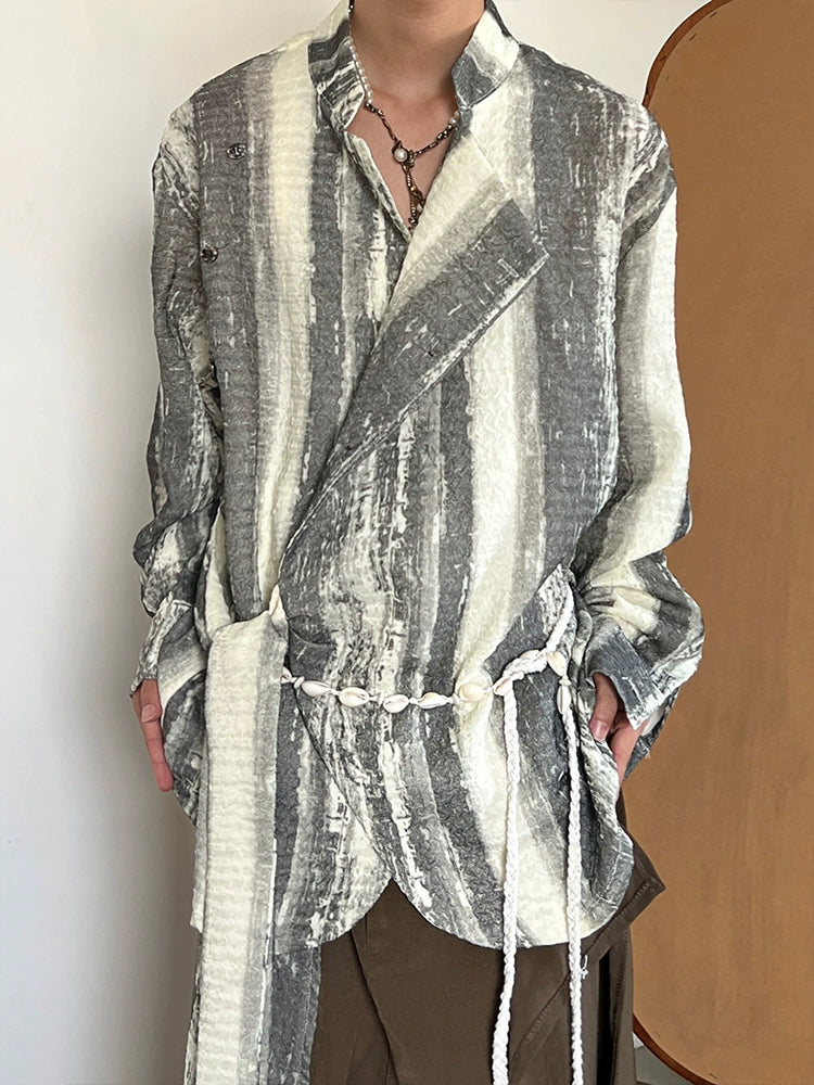 Tie-Dye Pleats Ribbon Long Sleeve Shirt WN19981