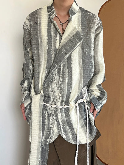 Tie-Dye Pleats Ribbon Long Sleeve Shirt WN19981