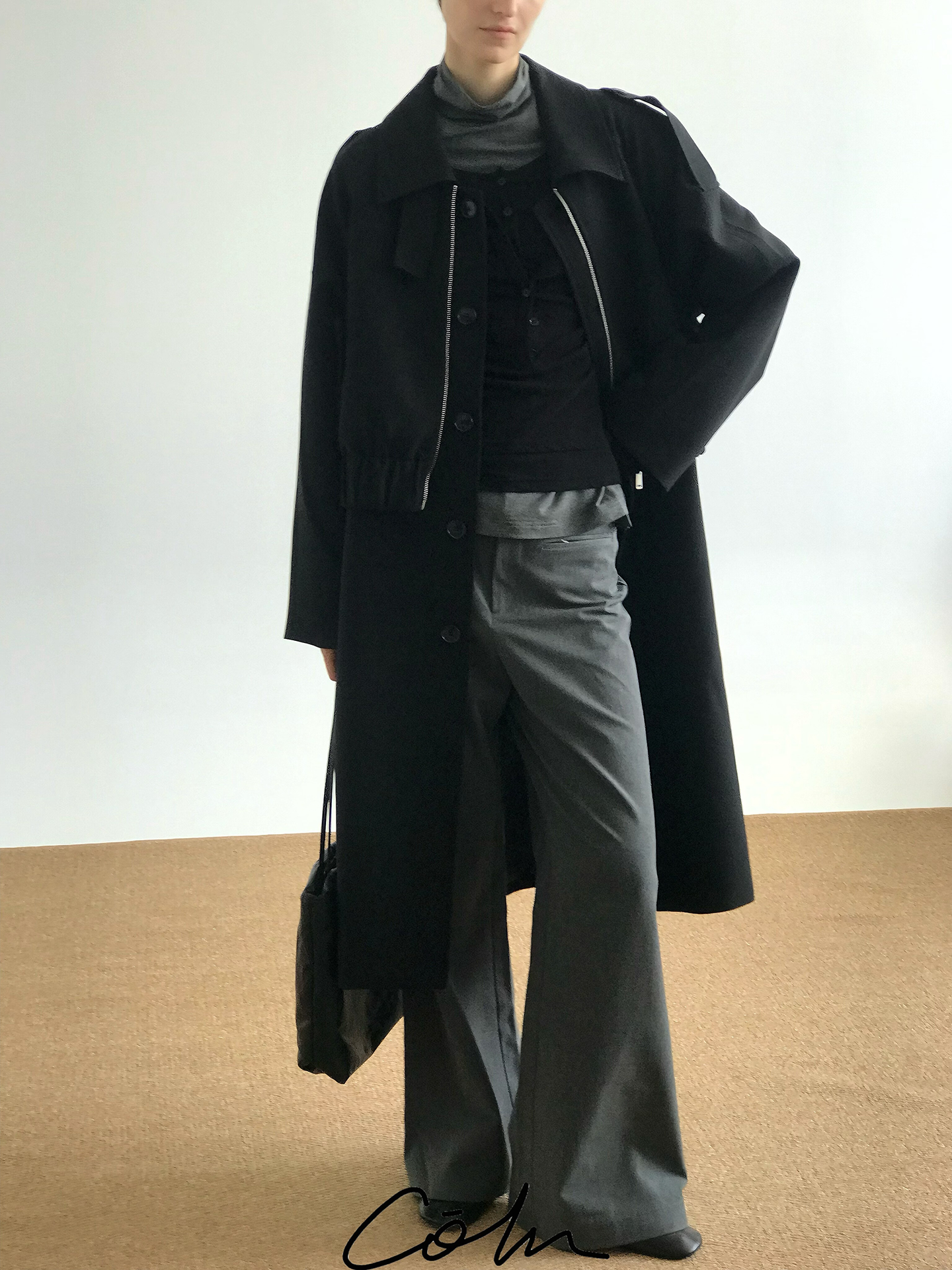 Fake Layered Zipper Trench Coat WN21617