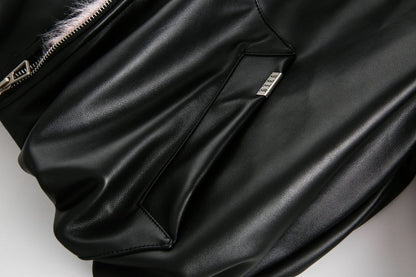 Fake Fur Lining Hooded PU Leather Jacket WN28066
