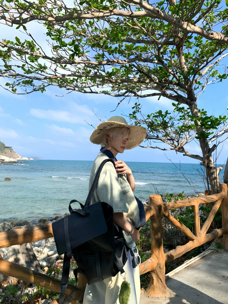 Paint Denim Short Sleeve Shirt & Wide Leg Denim Jeans Setup WN19866