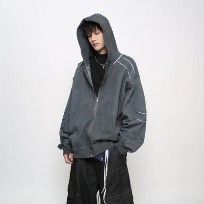 Heavyweight Cut Design Zipper Hoodie WN21038
