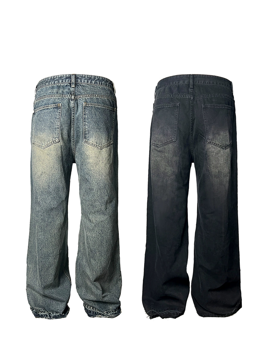 Water Wash Damage Wide Leg Denim Jeans WN8530