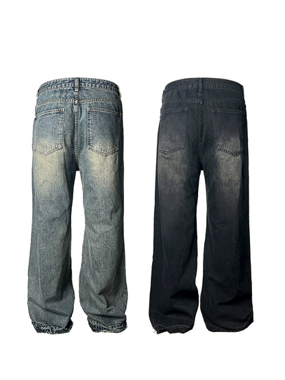 Water Wash Damage Wide Leg Denim Jeans WN8530