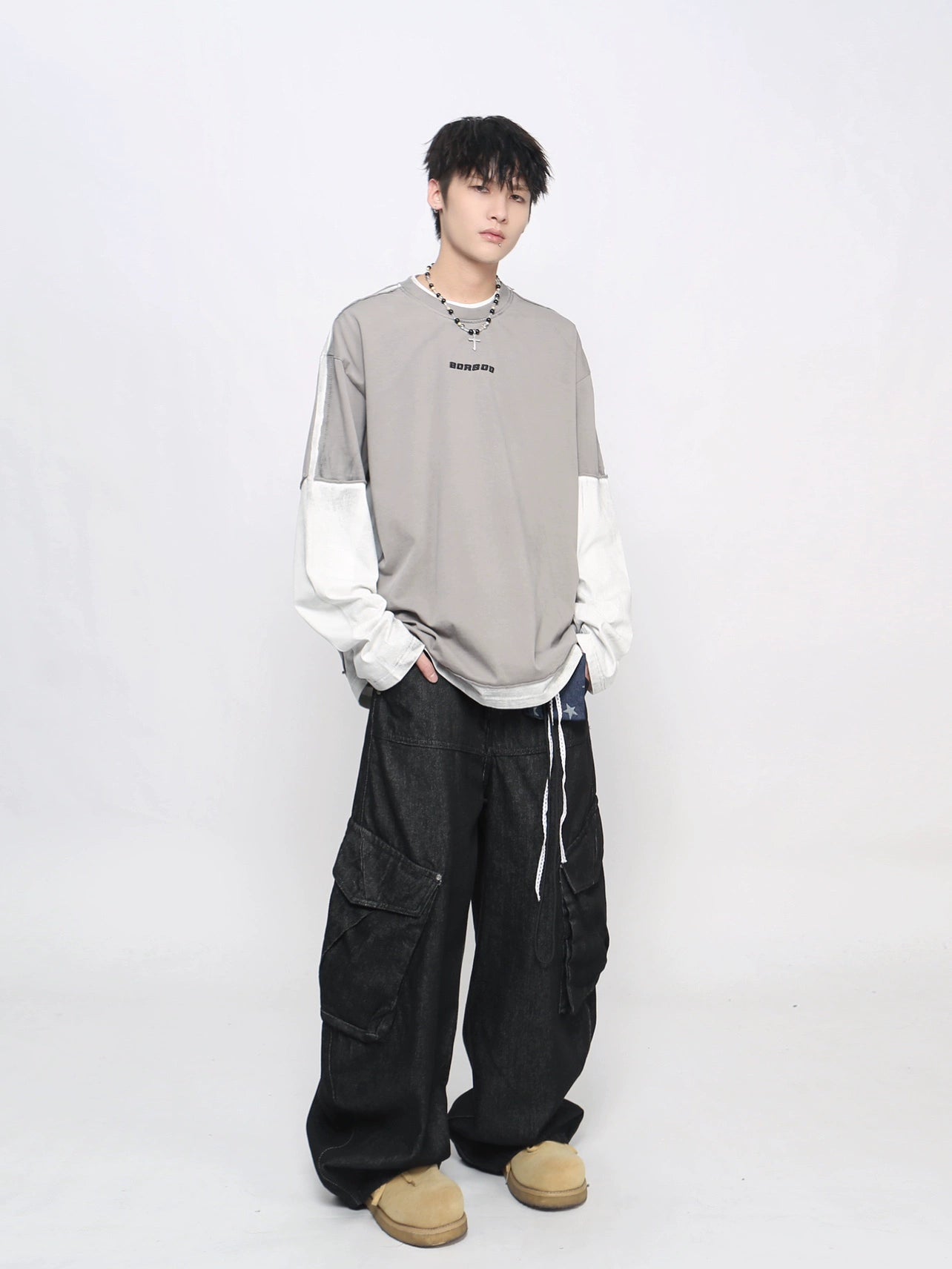 Heavyweight Mix Patchwork Long Sleeve T-Shirt WN21034