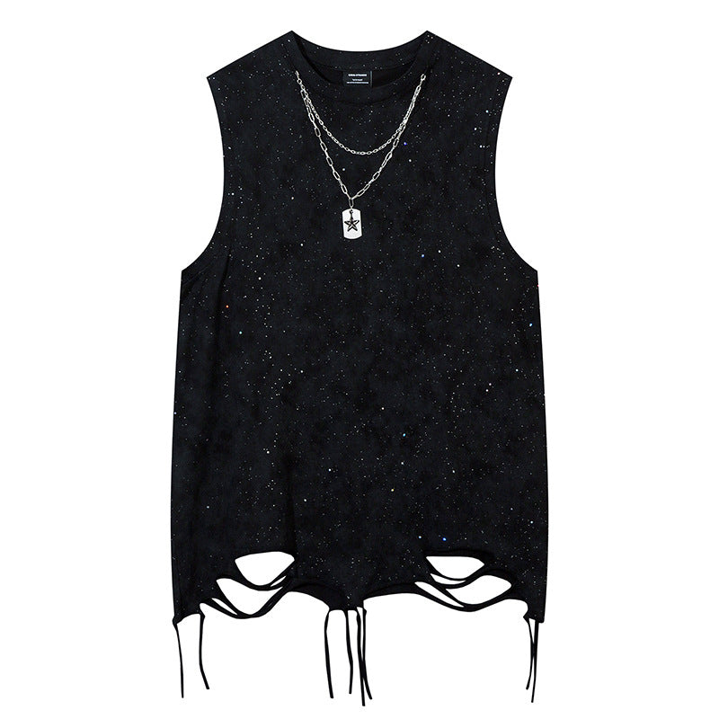 Starry Chain Damage Sleeveless T-Shirt WN16546