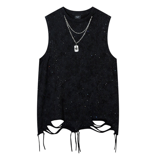 Starry Chain Damage Sleeveless T-Shirt WN16546