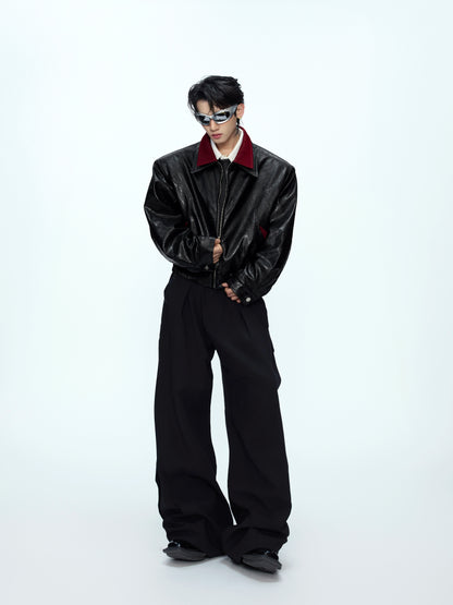 Glossy Snake-Pattern Contrast Splicing PU Leather Jacket WN21232