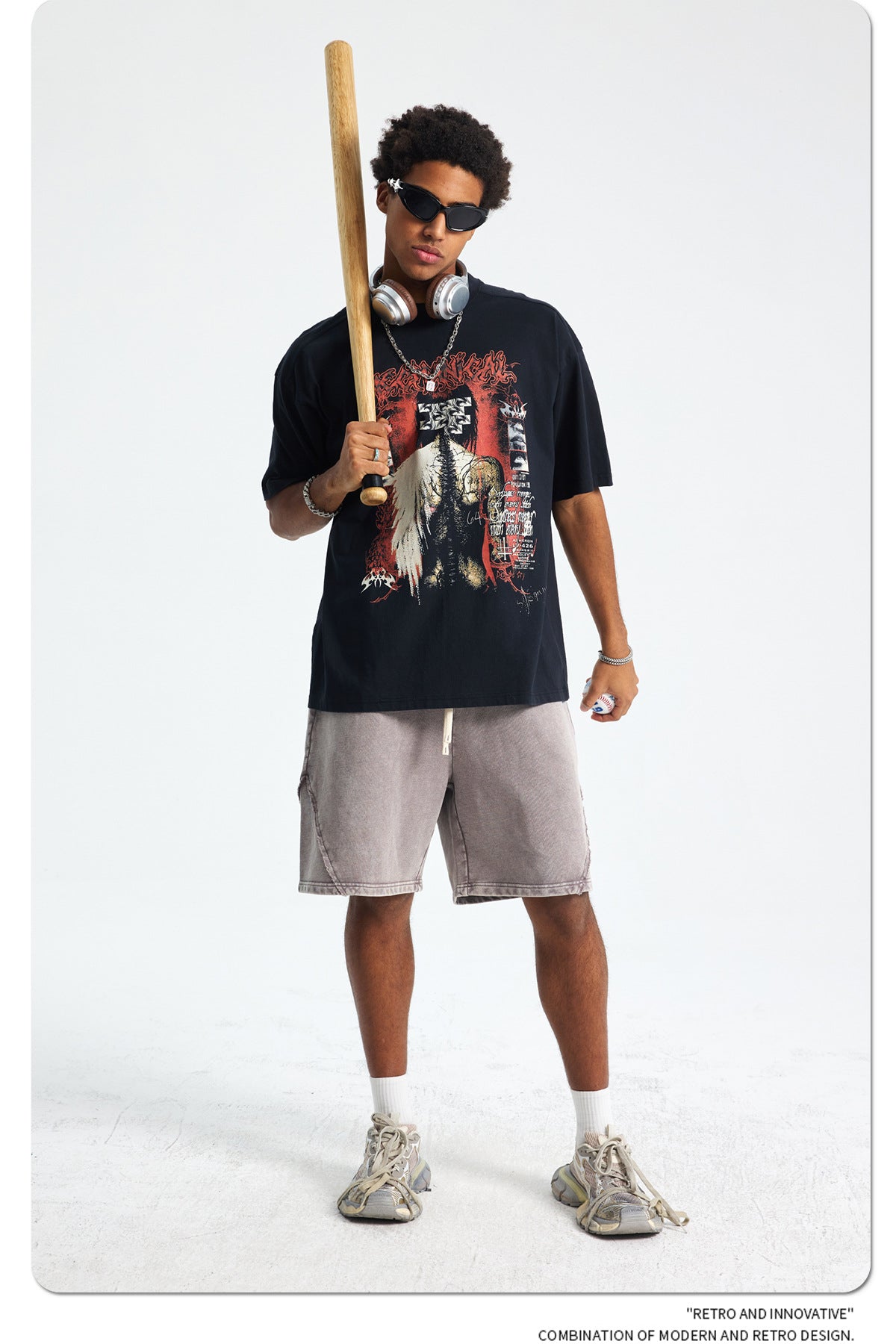 Washed Wax Dye Graphic Print Oversize Short Sleeve T-Shirt WN16250