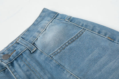 Washed Letter Print Wide Leg Denim Jeans WN25563
