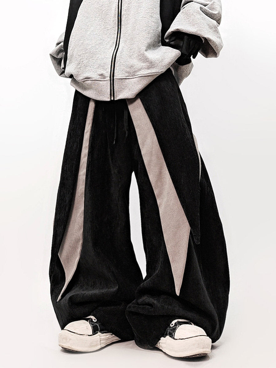 Fake Layered Curved Cut Wide Leg Cargo Pants WN23981