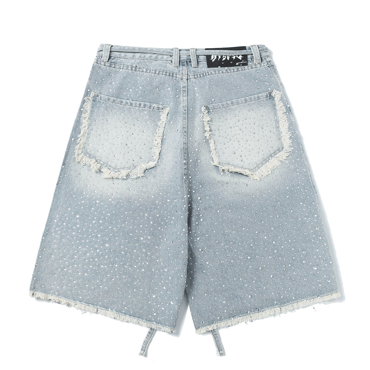 Fringe Rhinestone Wide Leg Half Denim Pants WN25612