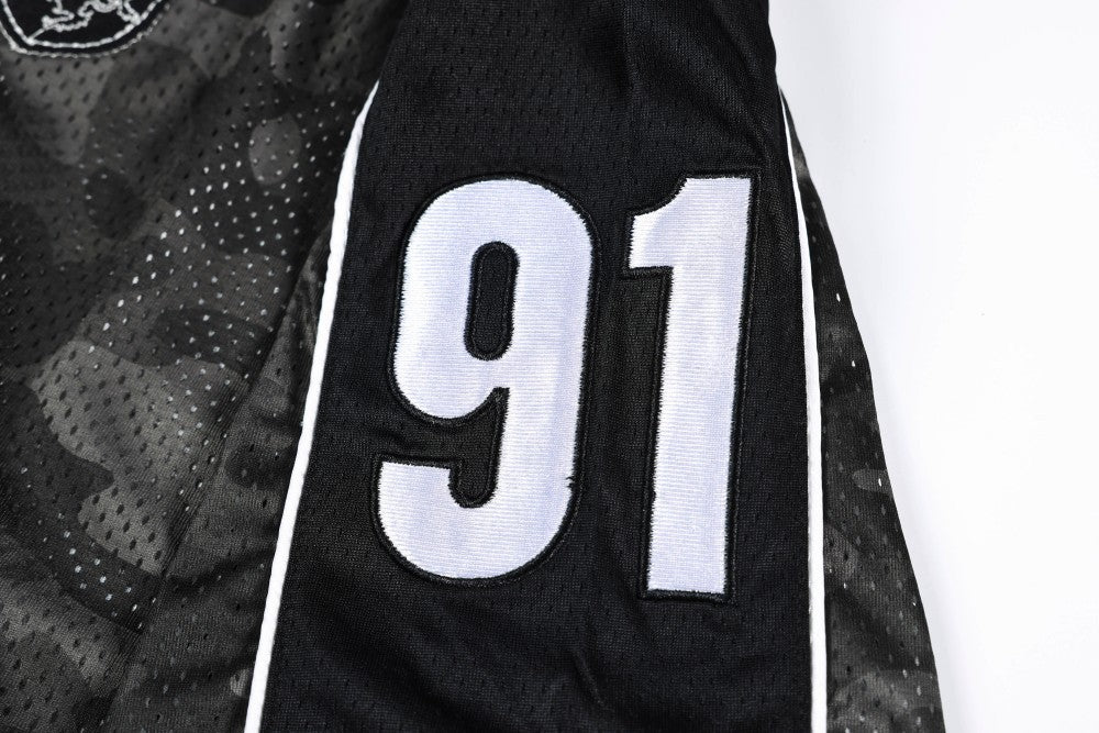 Camouflage Letter Badge Embroidery Contrast Patchwork Oversize Short Sleeve T-Shirt WN27902