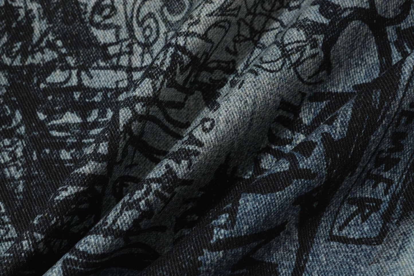 3D Graffiti Print Washed Wide Leg Denim Jeans WN18595