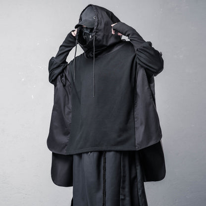 Cape Design Asymmetric Cut Hoodie WN22473