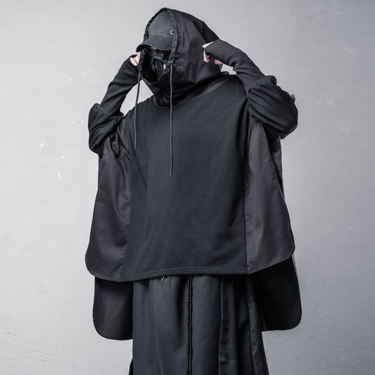 Cape Design Asymmetric Cut Hoodie WN22473