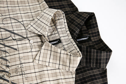 Plaid Letter Print Long Sleeve Shirt WN25410