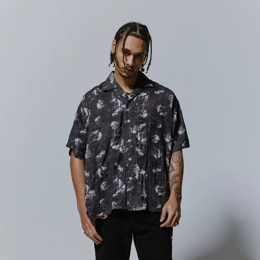 Ink Print Turn-Down Collar Short Sleeve Shirt WN17570