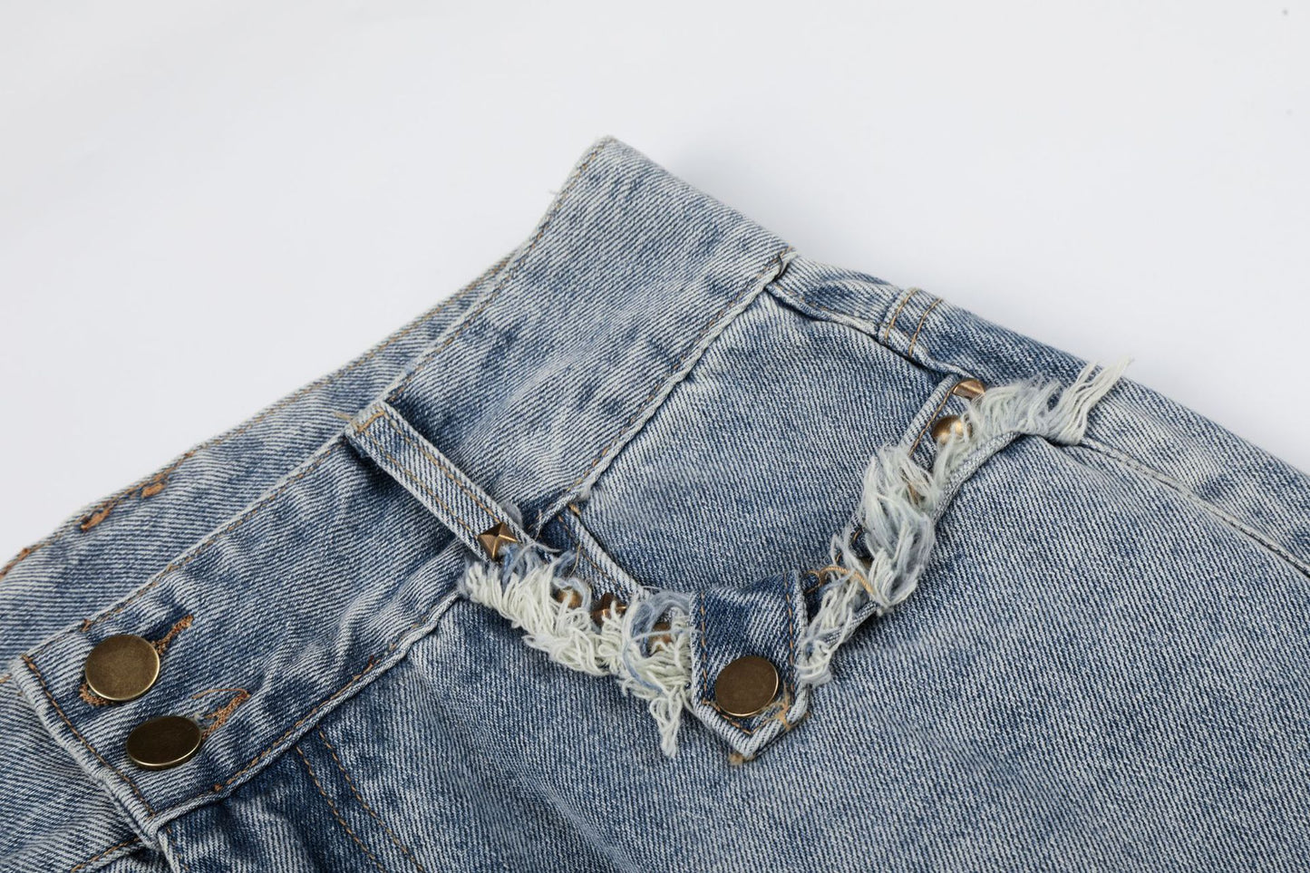Fringe Studs Wide Leg Denim Jeans WN25804