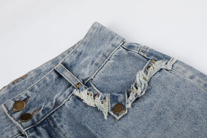 Fringe Studs Wide Leg Denim Jeans WN25804