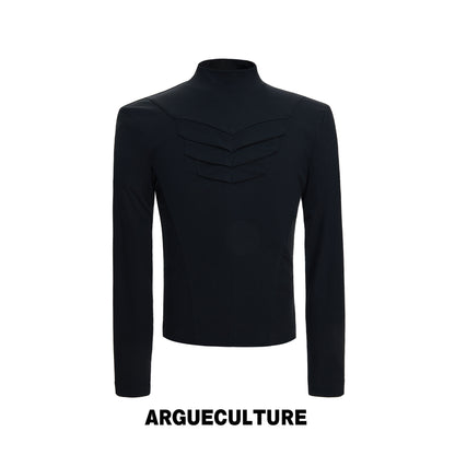 High-Neck Structured Stretch Cropped Long Sleeve T-Shirt WN27039