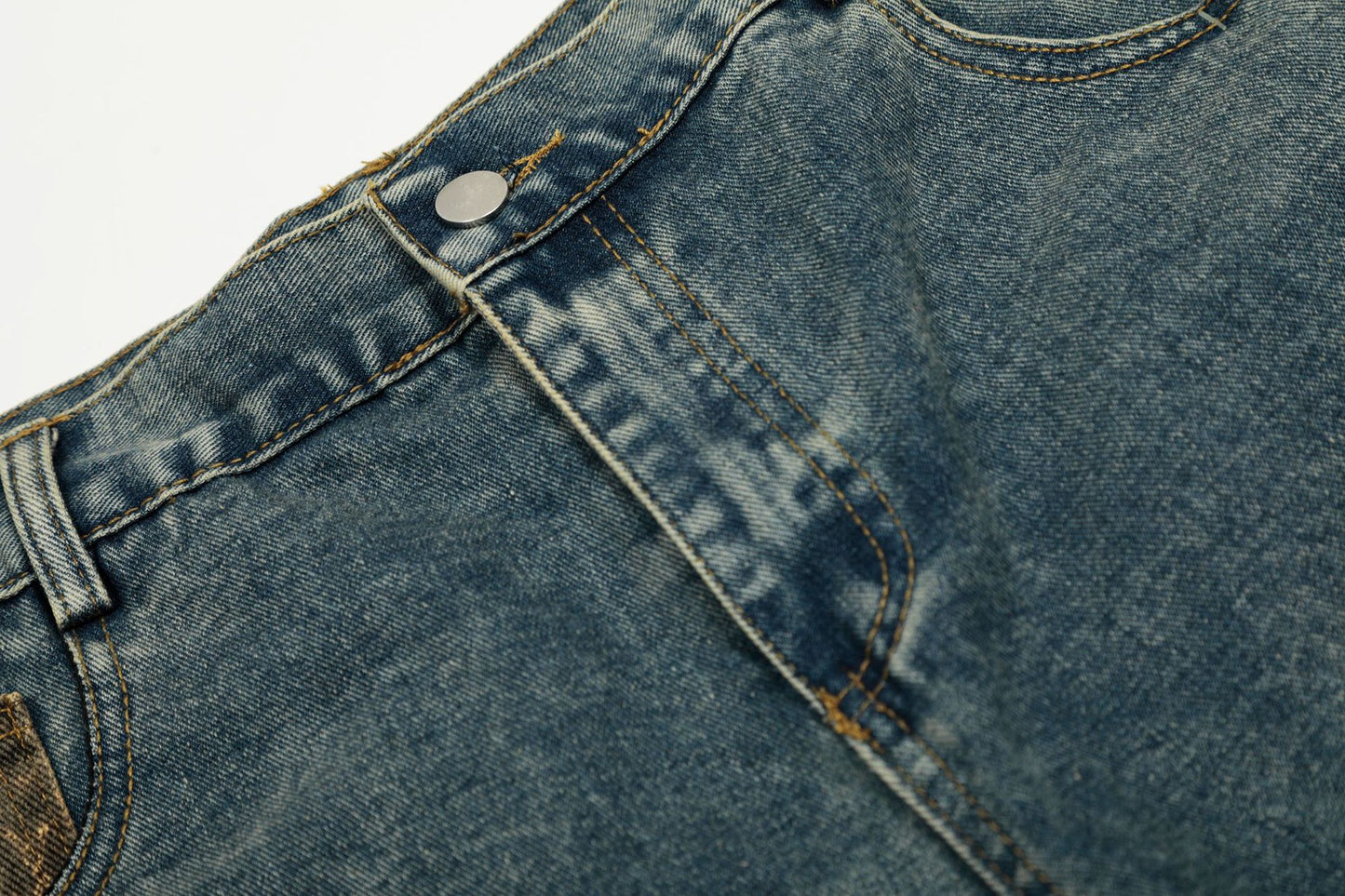 Washed Leopard Panel Curved Denim Jeans WN25514