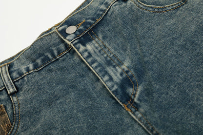 Washed Leopard Panel Curved Denim Jeans WN25514