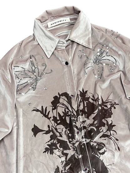 Sequin Embroidery Velour Long Sleeve Shirt WN18912