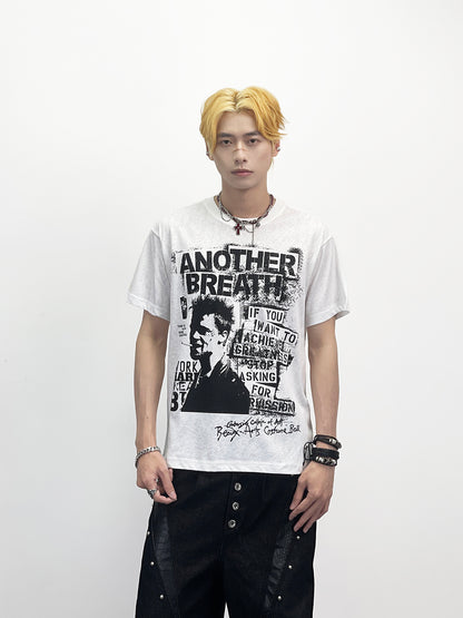 Rock Portrait Print Cotton Short Sleeve T-Shirt WN24238