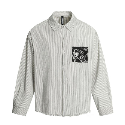 Graphic Print Stripe Frayed Long Sleeve Shirt WN23042