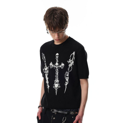 Cross Skull Graphic Short Sleeve Knit T-shirt WN25529