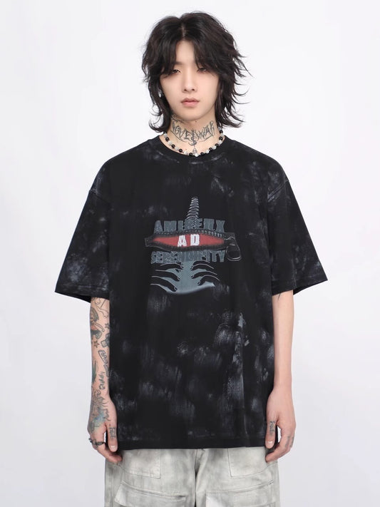 Graffiti Spray Print Oversize Short Sleeve T-shirt WN6549