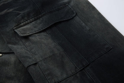 Washed Wide-Leg Cargo Denim Jeans WN12729