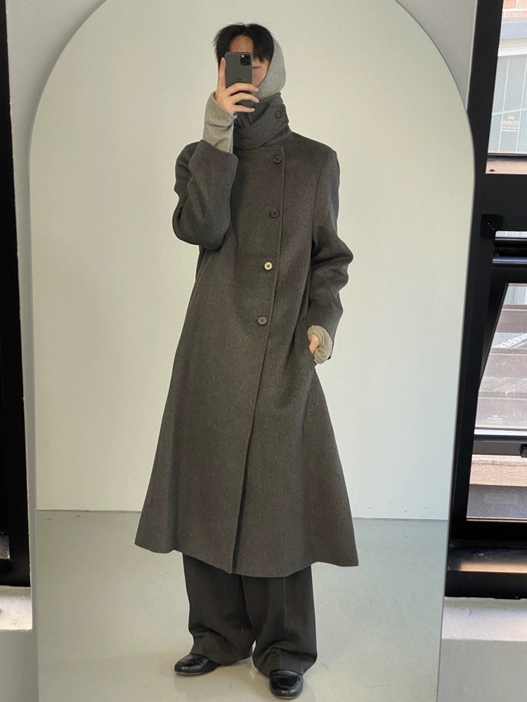 High Slit Single-Breasted Wool Coat WN21595
