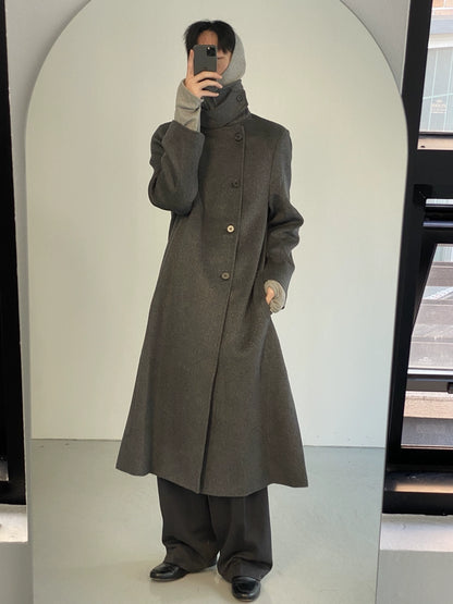 High Slit Single-Breasted Wool Coat WN21595