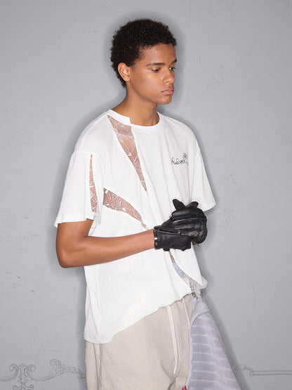 Lace Patchwork Cooling Short Sleeve T-Shirt WN17969