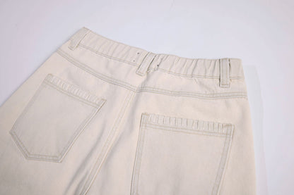 Multi-Button Curved Wide Leg Denim Jeans WN26163