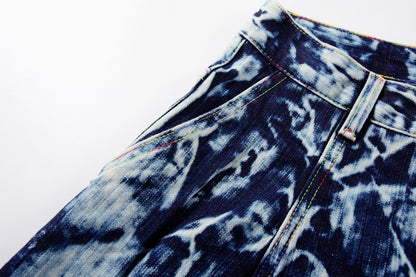 Abstract Print Wide Leg Denim Jeans WN28011