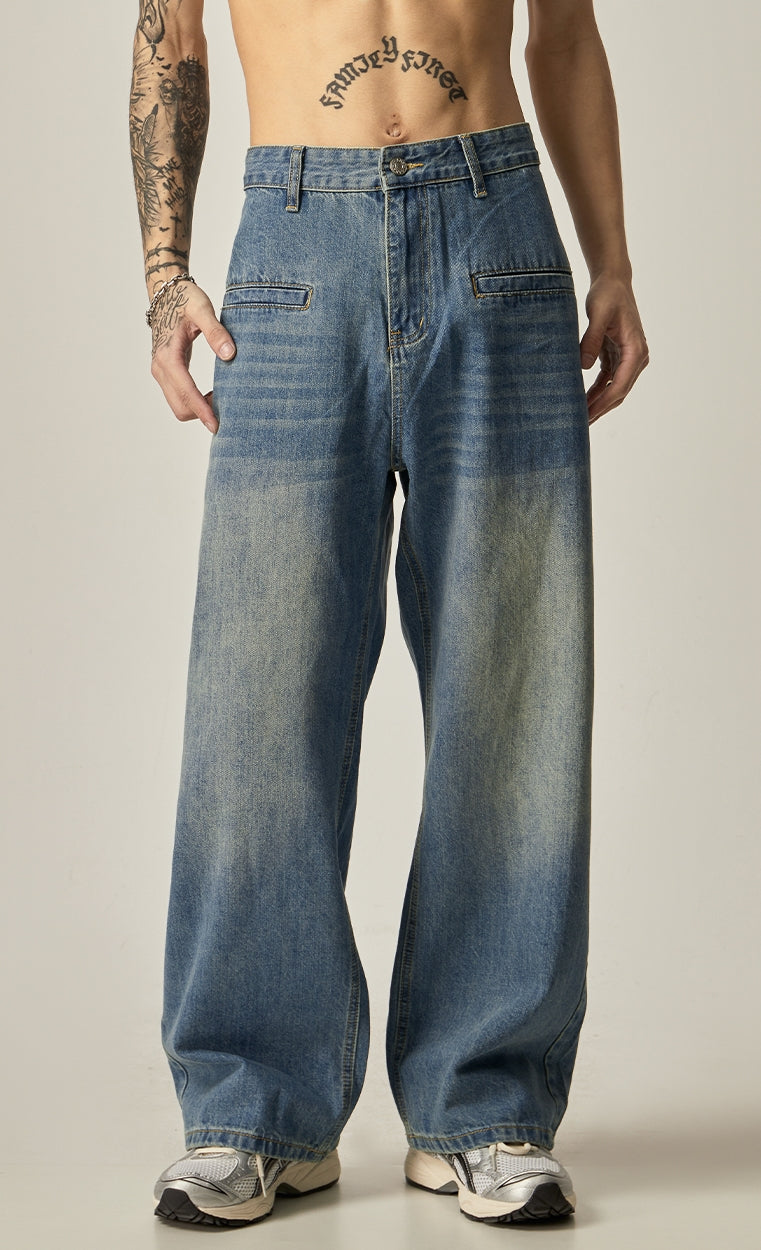 Washed Wide-leg Straight Denim Jeans WN6229