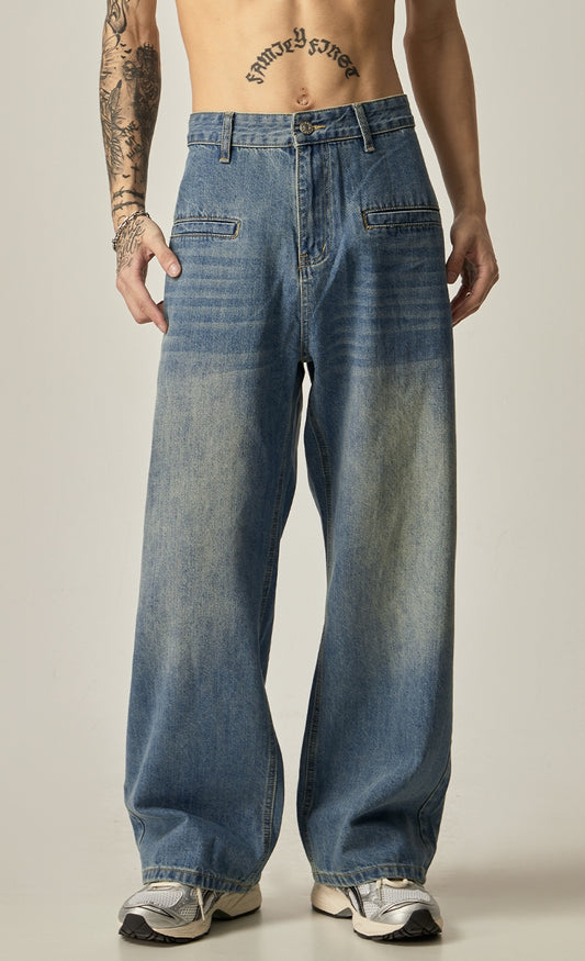 Washed Wide-leg Straight Denim Jeans WN6229